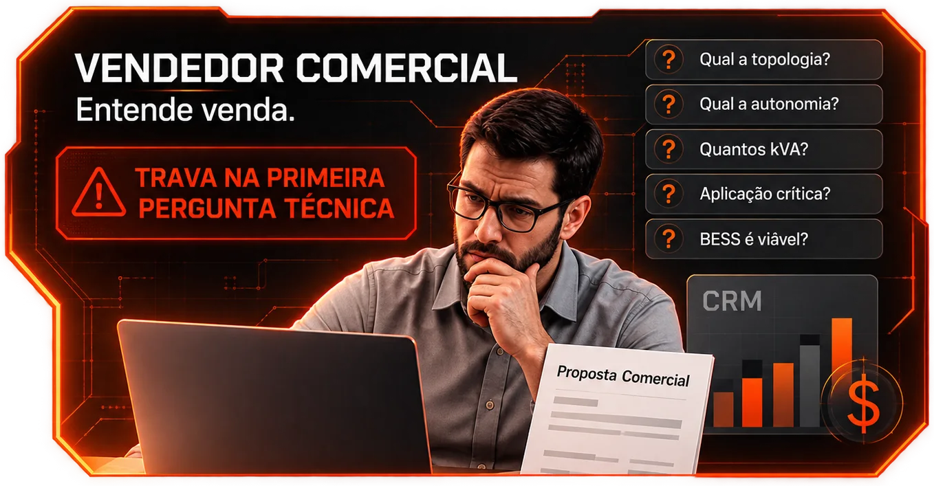 Vendedor comercial: entende venda, trava na primeira pergunta técnica.
